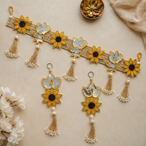 Handmade Sunflower Lotus Door Toran Mirror Work Pearl Tassel Hanging Diwali Puja <b>Wedding</b> Entrance Home Decor Gift Traditional - Product Image 3