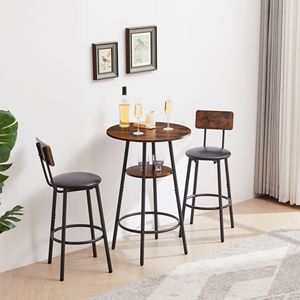 Ensemble de tabourets de bar ronds rembourrés marron rustique avec dossier et étagère, largeur 23,62'' profondeur 23,62'' hauteur 35,43'' - Product Image 5