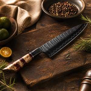 Cuchillo de Chef Artesanal de Cobre Damasco con Mango de Madera de Palisandro, Cuchillo Profesional de Cocina para Cortar Carne y Verduras - Product Image 1