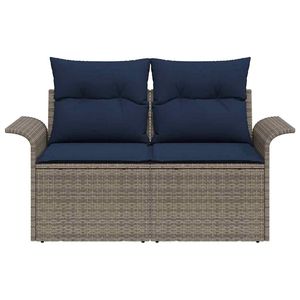 Sofá de jardín de poliratán gris con cojín 141 x 62 x 69 cm - Product Image 5