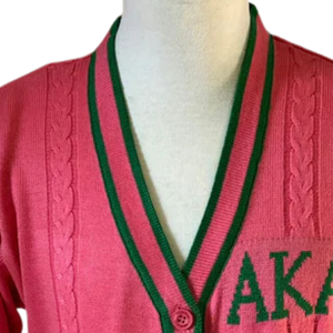 AKA Salmon Pink & Apple Green <b>Cardigan</b> <b>Sweater</b> Button Front Knit Long Sleeve Women's Sorority Casual Layering Apparel - Product Image 6