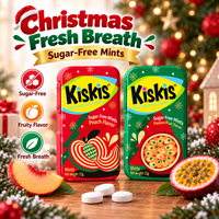Bonbons à la menthe sans sucre KisKis en gros, saveur fruit de la passion et pêche, pour haleine fraîche, boîte de 21g, cadeau de Noël, friandises de fêtes