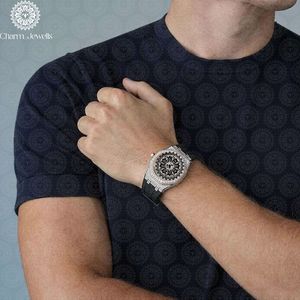 Montre de luxe pour homme Charm_Jewells en acier inoxydable, cadran de 40 mm, bracelet en caoutchouc de 20 mm, lunette sertie de diamants, mouvement mécanique analogique, date automatique - Product Image 3