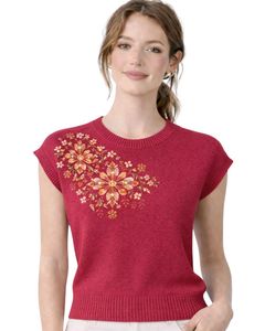 Suéter de Punto sin Mangas Rojo Personalizado para Mujer, Bordado Floral, Cuello Redondo, Suave, Ligero, Informal, Chaleco de Verano, Top Elegante de Moda - Product Image 1