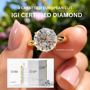 Bague de fiançailles vintage solitaire en or 14K 18K avec diamant de laboratoire de 3 carats, taille ancienne européenne, certifiée IGI, pour femme - Product Image 1