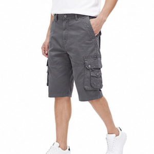 Shorts cargo pour hommes 100% coton, décontractés, pour l'été, la randonnée, taille élastique, décoration numérique vintage, couleur unie, longueur genou - Product Image 2