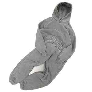 Survêtement unisexe gris en coton à capuche, coupe ample, couleur unie, décontracté, avec poches latérales, taille élastique, style automne - Product Image 5