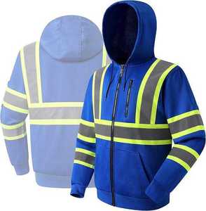 High Visibility Reflective Safety Hoodie Full Zip <b>Work</b> Jacket Detachable Hood <b>Waterproof</b> Breathable Hoodie OEM Safety Workwear - Product Image 5