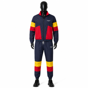 Custom Men Nylon Crinkle Tracksuit Retro Color Block Windbreaker Jacket and <b>Pants</b> Set Wholesale Streetwear Athletic Jogging Suit - Product Image 1