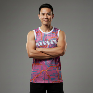 เสื้อบาสเก็ตบอลพิมพ์ลายที่ดีที่สุดปี 2026 สำหรับผู้ชาย แบบไม่มีแขน ระบายเหงื่อได้ดี ดีไซน์แบบซับลิเมชั่น ลายวงกลมสีชมพู ทรงพอดีตัวสำหรับนักกีฬา - Product Image 6