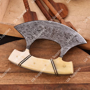 Couteau de chef Ulu en acier Damas de qualité industrielle, tranchant comme un rasoir, ambidextre, manche en os de chameau, gaine en cuir multi-usages, OEM - Product Image 3