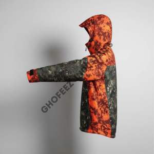 Chaqueta impermeable con capucha para hombre, de alta calidad, para exteriores, con camuflaje verde y naranja en contraste, para caza, senderismo y jungla. - Product Image 3