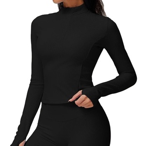 Haut d'entraînement de gymnastique de sport demi-fermeture éclair pour femmes XL chemise de Yoga à motif solide pour l'automne hiver Logo sur la taille tenue de Sport de Fitness féminin - Product Image 6