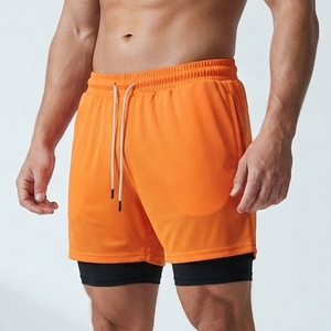 Men's Quick Dry Sport Shorts With Drawstring <b>Mid</b> Waist 2 In 1 Compression Inner <b>Layer</b> Short Length Knitted Compression Leggings - Product Image 3