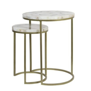 Tables basses rondes modernes à emboîter avec plateau en marbre et structure en métal, meubles de salon - Product Image 1