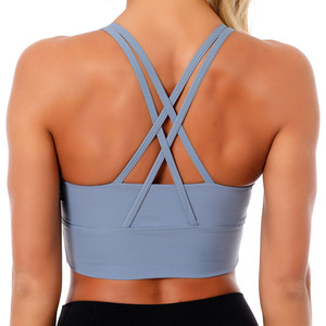 Sujetador deportivo de spandex sin costuras de alto soporte para mujer, diseño sexy con tirantes dobles delgados, ideal para fitness, yoga y gimnasio. - Product Image 2