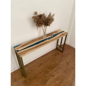 Mesa Consola Moderna para Sala de Estar TIMELESS CRAFT, Resina Epoxi y Madera, Forma Rectangular, Diseño de Río de Epoxi Azul Hecho a Mano, Decoración para el Hogar - Product Image 1