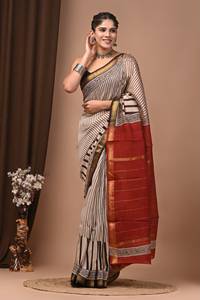 Sari de Seda Maheshwari de Primera Calidad, Hecho a Mano, con Estampado Tradicional Indio, Sari Ligero de Seda y Algodón para Mujer - Product Image 2