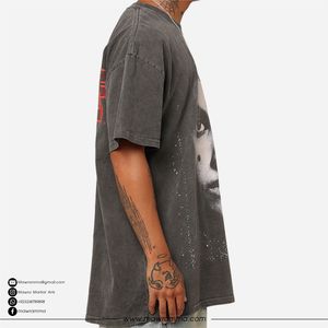 Camiseta Extra Grande de Algodón 100% con Logotipo Personalizado, para Hombre, Ecológica, de Lujo, Estilo Urbano, Impresión Gráfica DTG, Hombros Caídos - Product Image 3