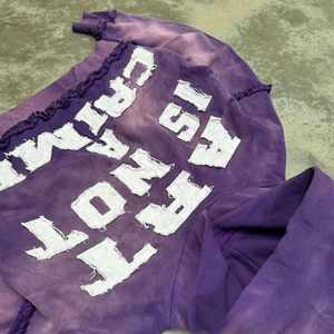 Conjunto de chándal lavado con ácido Sudadera con capucha recortada bordada desgastada Sudadera desteñida al sol Venta al por mayor Liso teñido para invierno - Product Image 3