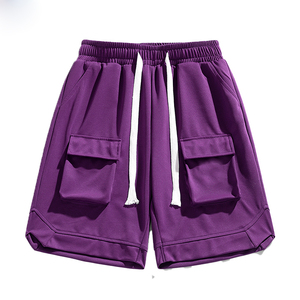 Short cargo pour homme, coupe large, imprimé sérigraphié, color block, doublure en maille, poches zippées, style plage, 6 poches, vente en gros - Product Image 1
