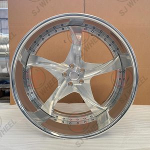 Cerchi Forgiati SJ a 2 Pezzi con Finitura Spazzolata e Bordo Cromato da 20, 22, 24, 26 Pollici, PCD Personalizzato 5x115 5x120.7 per Camaro, Chevelle SS, Nova, Impala - Product Image 1
