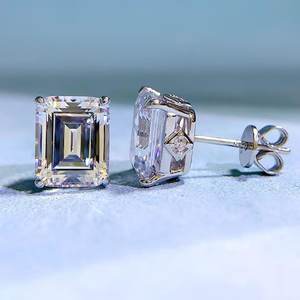 1.5Ct Each <b>EMerald</b> Cut Moissanite Solitaire <b>Stud</b> <b>Earrings</b> With 925 Silver Fine Romantic Jewelry for Women's Engagement Gift - Product Image 3