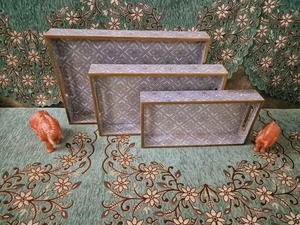 Floral Metal Decorative Trays Set Of 2 Round Serving Platters For Dining <b>Table</b> Traditional Design With <b>Plant</b> Pattern - Product Image 6