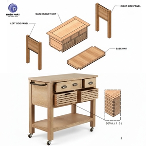 Carrito de Almacenamiento de Cocina de Madera de Roble Acacia Sólido, Ecológico y Duradero, Carrito Utilitario Rodante de 3 Niveles con Ruedas, Acabado Natural, Fácil de Limpiar - Product Image 5