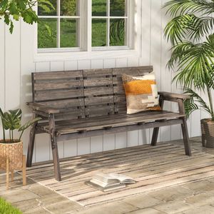 <b>Outdoor</b> Fir Wood Patio Bench with Convenient <b>Foldable</b> Middle <b>Table</b> - Product Image 5