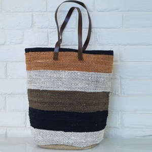 Sac fourre-tout en coton avec poignées en cuir, style bohème écologique, grande capacité, fermeture ouverte, pour femme, usage quotidien, plage, toutes saisons - Product Image 1