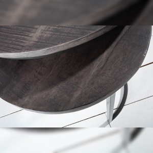Vandana Classic Modern Mark Set 2 <b>Side</b> <b>Tables</b> Elements 60cm Grey Mango Wood Solid <b>Black</b> Metal Home Office Hotel <b>Bedroom</b> - Product Image 2