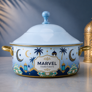 Olla de Acero Esmaltado con Diseño Floral de Marvel Handicrafts, Olla para Servir Aislada de Primera Calidad, Elegante Recipiente para Almacenar Alimentos Calientes, Color Azul - Product Image 1