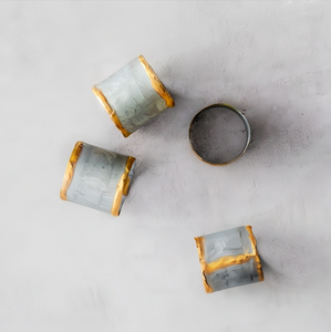Galvanized Metal <b>Napkin</b> Ring With Hammered Gold Trim Round <b>Silver</b> <b>Napkin</b> Holder For Table Decoration - Product Image 3