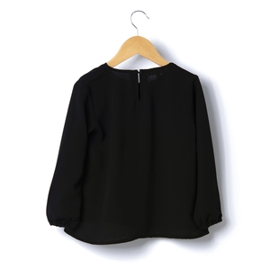 ODM élégant couleur unie noir 3/4 demi-manches t-shirt pour enfant fille - Product Image 2