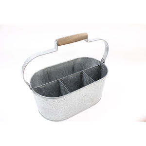 Porta utensilios de acero galvanizado resistente con asa, estilo rústico, 4 compartimentos, organizador de cubiertos metálico para encimera de cocina - Product Image 4