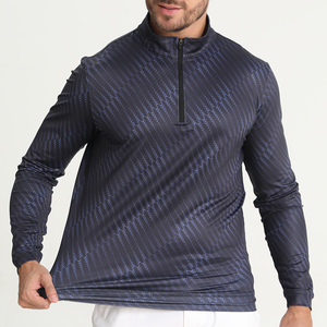 Haut de sport pour homme à manches longues et col zippé, imprimé géométrique, séchage rapide, en polyester tricoté, idéal pour l'automne - Product Image 1