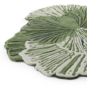Tapis botanique à motifs de feuilles, tufté à la main, forme florale organique, vert et blanc, inspiré de la nature, tapis moderne pour salon - Product Image 2