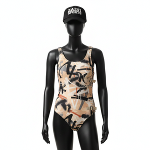 Traje de Baño Deportivo de Una Pieza para Mujer, Alta Elasticidad, Poliéster y Spandex, Estampado Neutral, Paneles Laterales con Tirantes, Logotipo, para Baño - Product Image 1