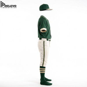 Uniforme de Béisbol Profesional Personalizado de Alta Calidad OEM, Conjunto Completo con Jersey de Botones, Pantalones, Gorra y Calcetines, Verde/Crema - Product Image 3
