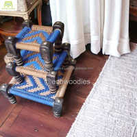 Nouvel Arrivage Pouf Repose-pieds et Tabouret de Maquillage Minimaliste Moderne de Luxe en Bois Tricoté à la Main pour Salon, Confortable avec Incrustation d'Os
