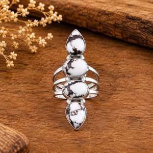 Wild Horse Turquoise Layered <b>Silver</b> <b>Ring</b> Western <b>Boho</b> Statement Gemstone Jewelry Fashion <b>Ring</b> for Women Wholesale - Product Image 3