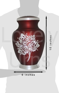 <b>Large</b> Red Cremation <b>Urn</b> with White Rose Adult Metal Funeral Memorial <b>Urn</b> for Human Ashes Handcrafted OEM ODM Factory - Product Image 2