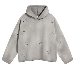 Sudadera con Capucha para Hombre, de Algodón de Alta Calidad, Oversize, Lisa, Gruesa, con Efecto Desgastado, con Logotipo Personalizado, Corta, Lavado Ácido - Product Image 4