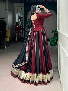 Conjunto de Lehenga Choli y Dupatta de tela Chinon con encaje de diseñador y trabajo de espejo, especial para Navratri, completamente cosido y listo para usar. - Product Image 4
