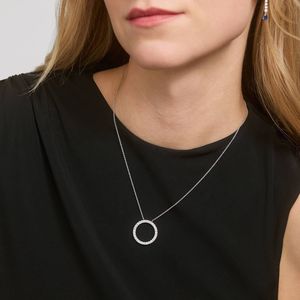 Women's Luxury Riviera Pav Diamond Circle <b>Necklace</b> with 2 CTW Round Cut Lab-Grown Diamonds in White Gold - Product Image 4