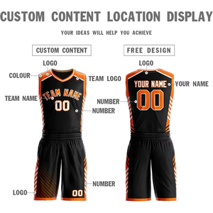 Ensemble de maillots de basket-ball personnalisés noir et orange, sublimés, avec nom et numéro d'équipe, en mesh respirant, unisexe, adulte, toutes saisons - Product Image 3