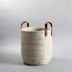 Cesta de Almacenamiento de Hierba Marina Hecha a Mano en Vietnam para Juguetes, Mantas, Ropa, con Asas de Cuero, Linda Cesta para Guardar Cosas - Product Image 2