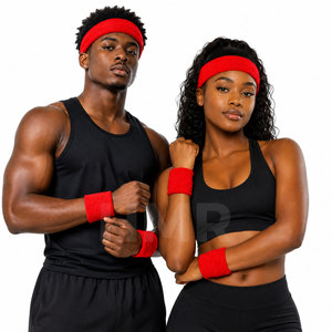 HMR Sorority Sisterhood Custom Logo <b>Sports</b> <b>Headband</b> Wristband Set Red Cotton Sweatbands for Gym Fitness Non Slip - Product Image 1