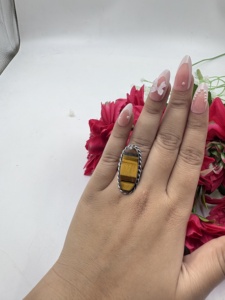 Natural Tiger Eye Big Stone <b>Adjustable</b> Brass 925 <b>Silver</b> Plated Trendy Handmade Vintage Gemstone <b>Ring</b> - Product Image 2